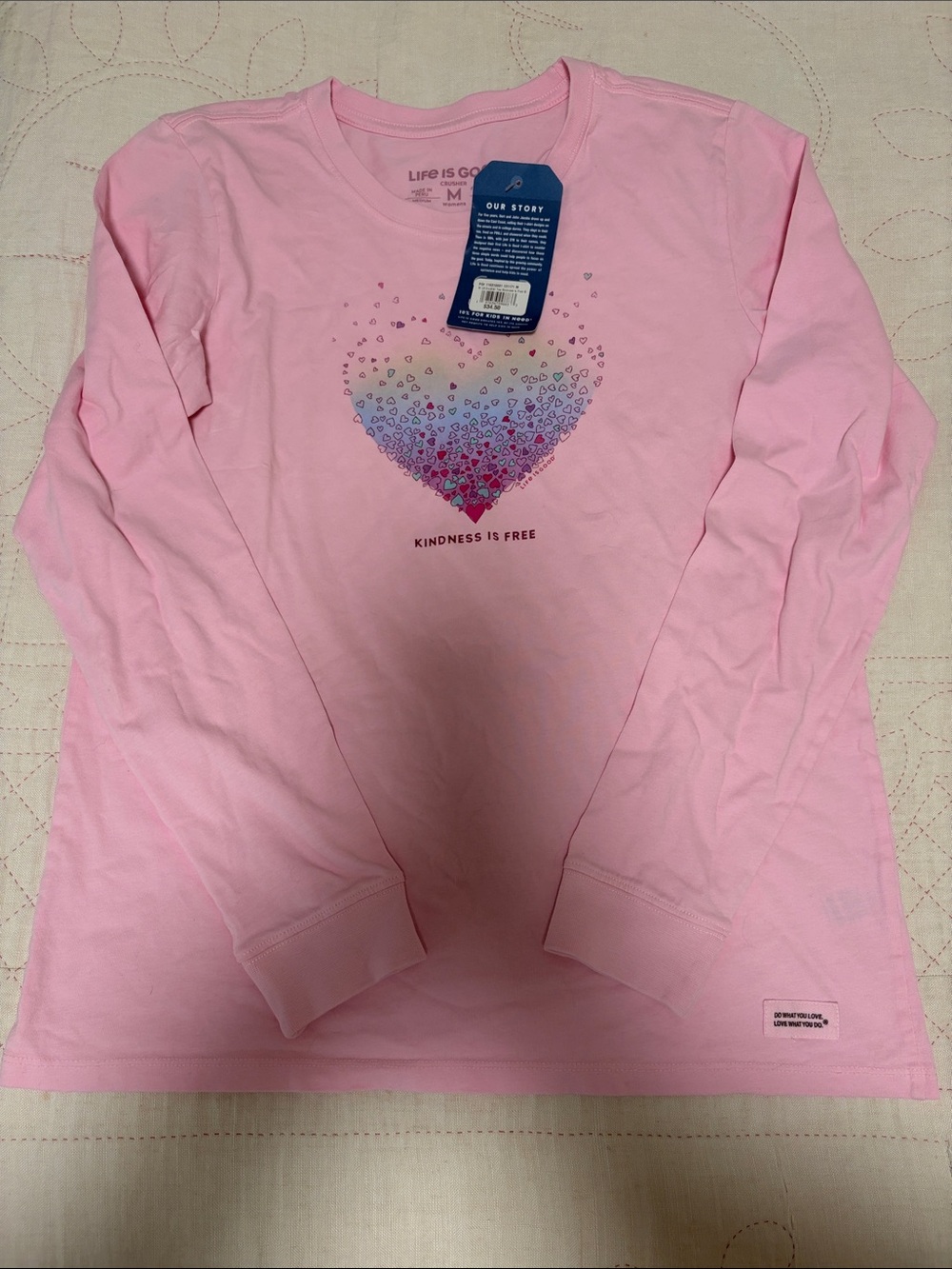 Life Is Good Pink Long Sleeve Tee with Gradient Heart Graphic